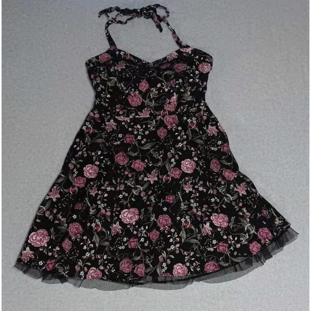 Hot Topic Fit And Flare Babydoll Dress Womens Size XL Black And Purple Floral...